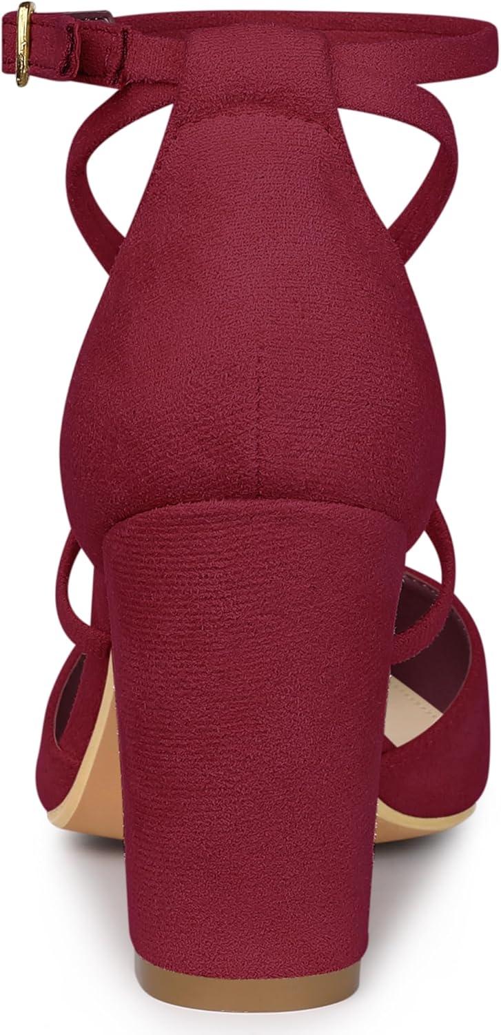 imageAllegra K Womens Crisscross Strap Wedding Shoes Pointed Toe Chunky Heels PumpsBurgundy
