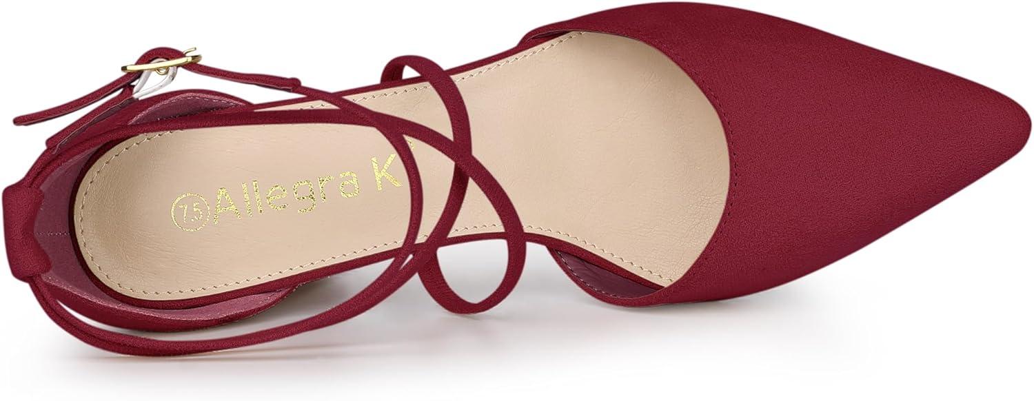 imageAllegra K Womens Crisscross Strap Wedding Shoes Pointed Toe Chunky Heels PumpsBurgundy