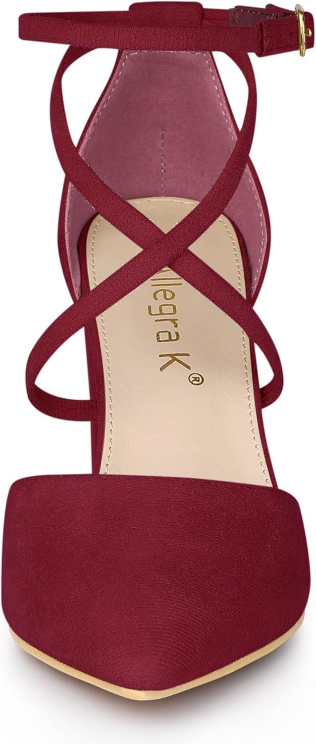 imageAllegra K Womens Crisscross Strap Wedding Shoes Pointed Toe Chunky Heels PumpsBurgundy
