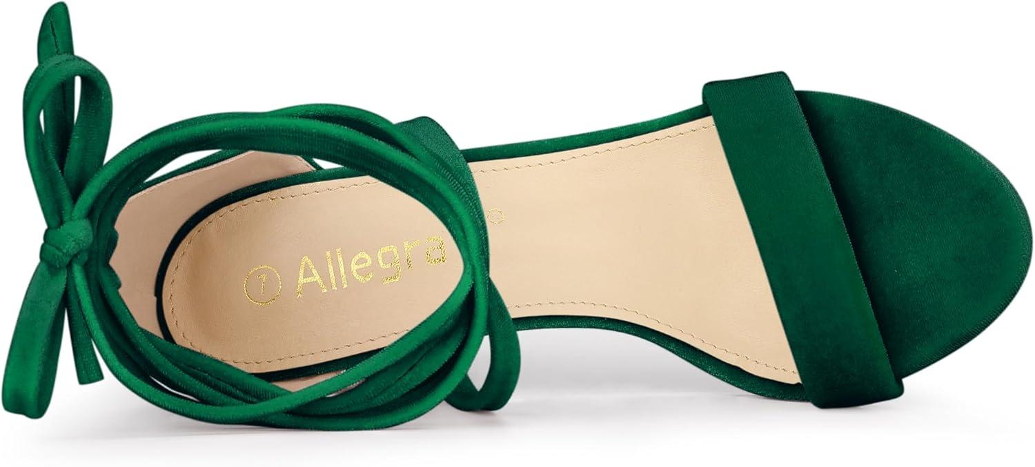 imageAllegra K Womens Faux Velvet Lace Up Chunky Heel Strappy SandalsDark Green