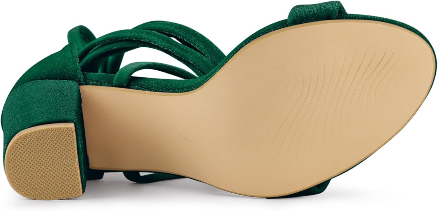 imageAllegra K Womens Faux Velvet Lace Up Chunky Heel Strappy SandalsDark Green
