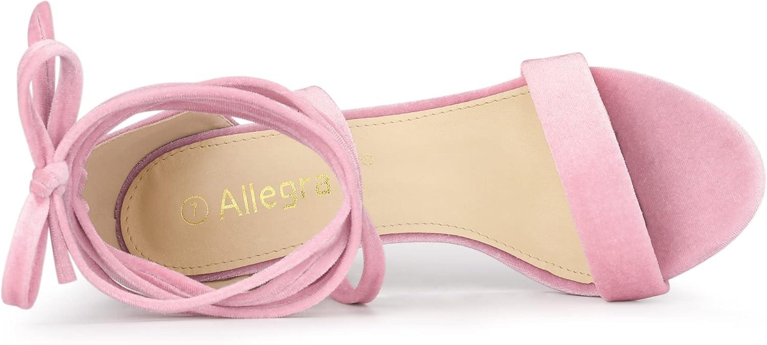 imageAllegra K Womens Faux Velvet Lace Up Chunky Heel Strappy SandalsLight Pink