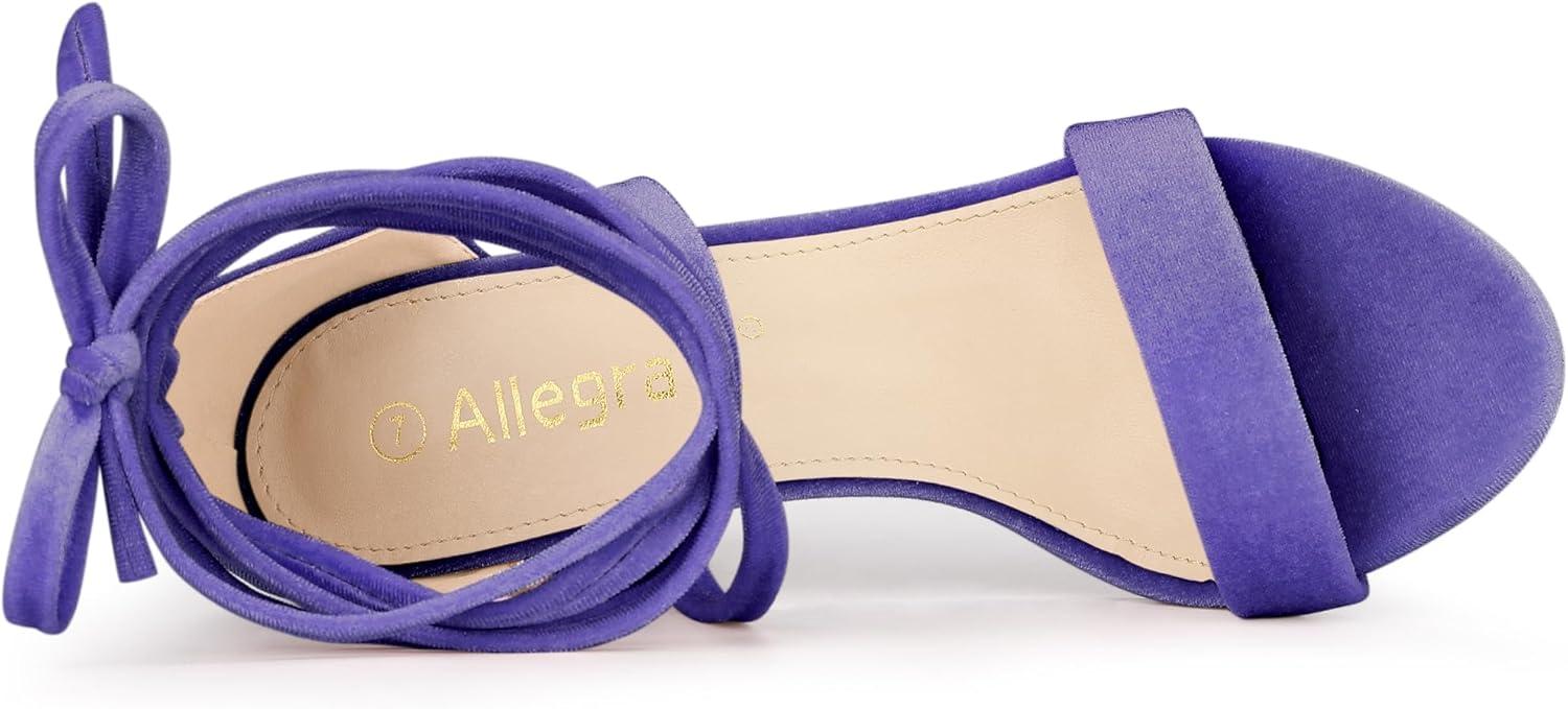 imageAllegra K Womens Faux Velvet Lace Up Chunky Heel Strappy SandalsPurple