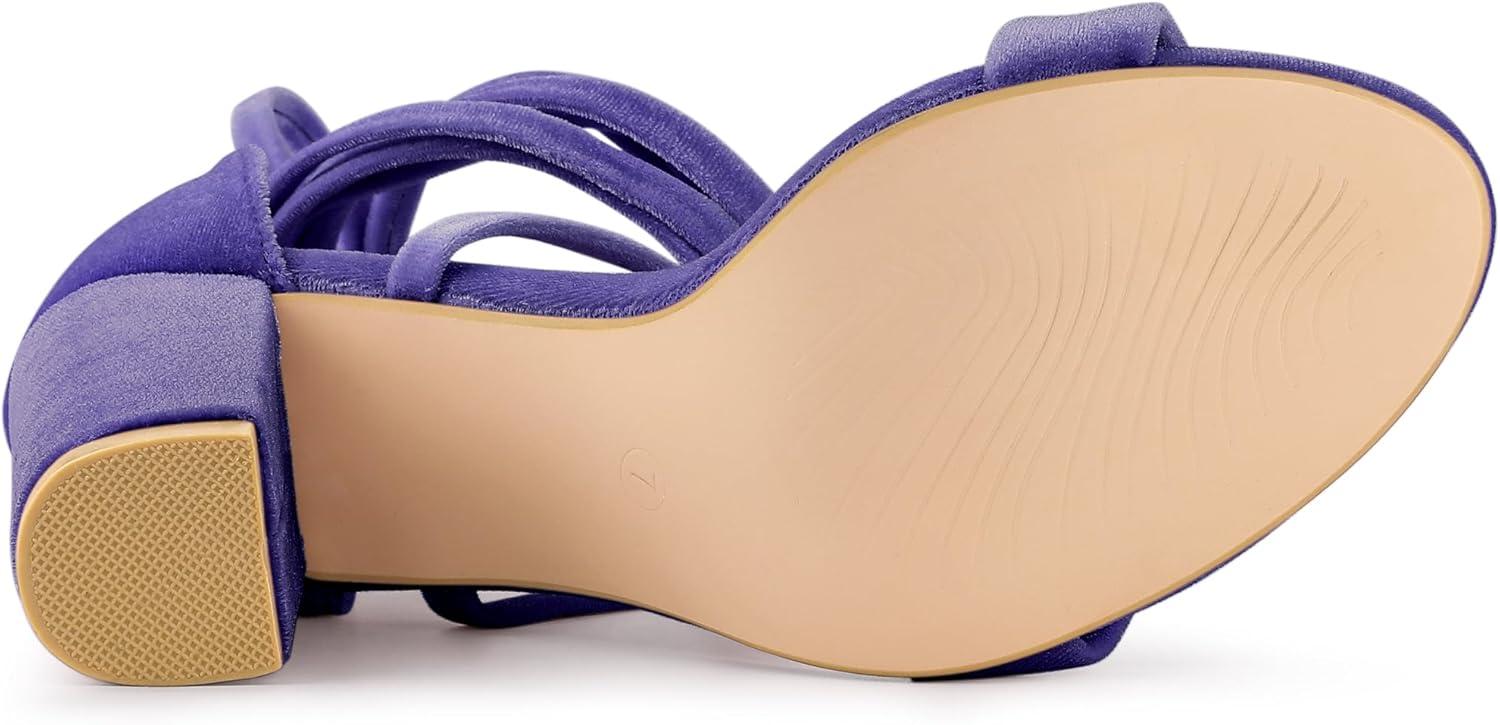 imageAllegra K Womens Faux Velvet Lace Up Chunky Heel Strappy SandalsPurple