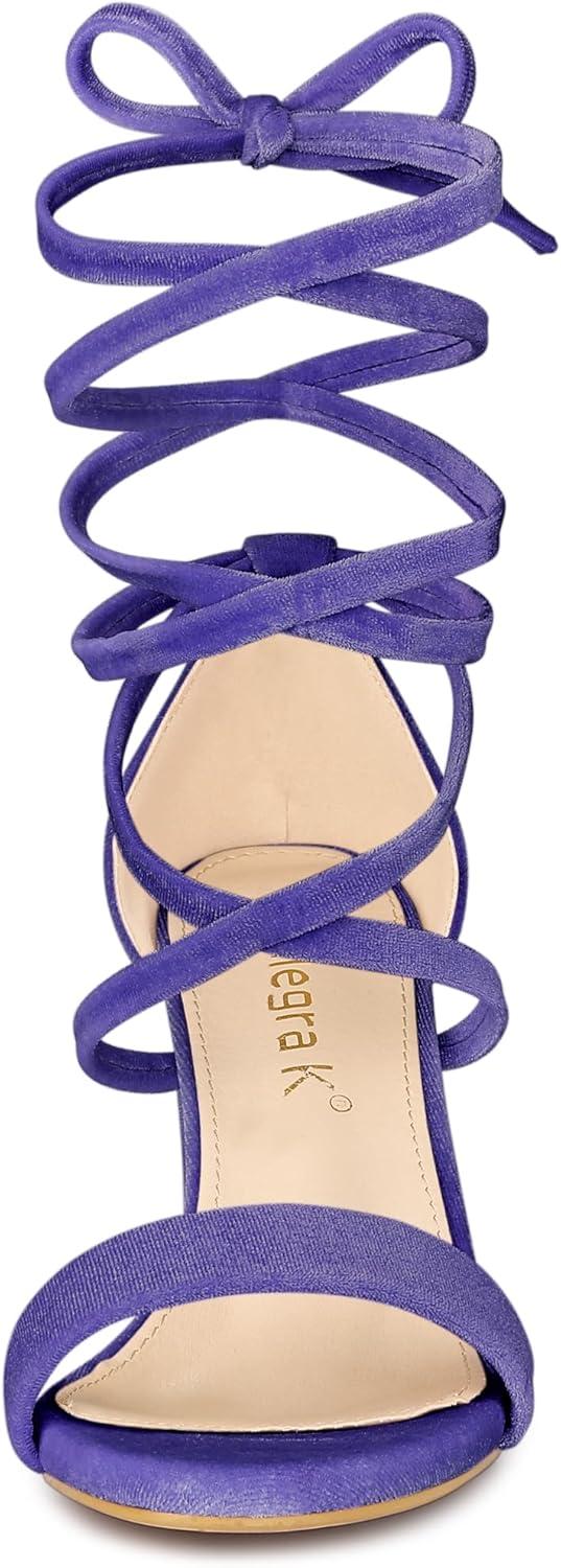 imageAllegra K Womens Faux Velvet Lace Up Chunky Heel Strappy SandalsPurple