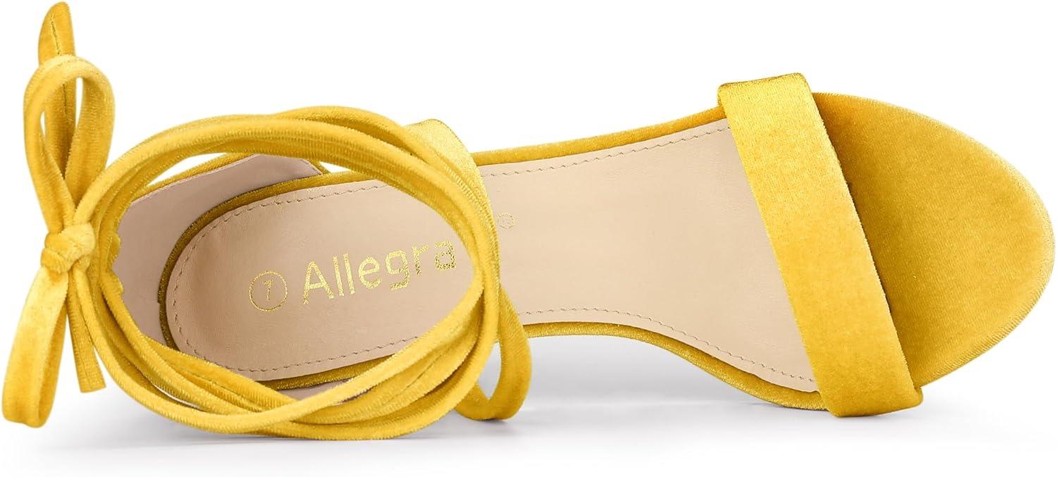 imageAllegra K Womens Faux Velvet Lace Up Chunky Heel Strappy SandalsYellow