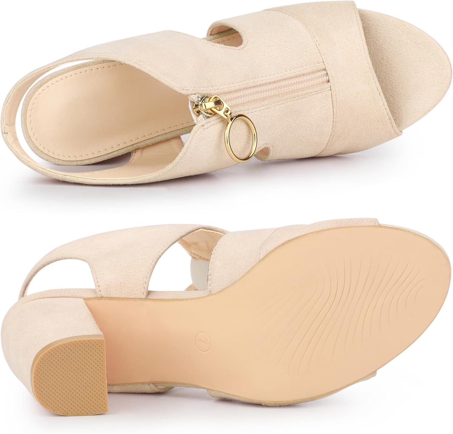 imageAllegra K Womens Front Zip Cut Out Chunky Heels Slingback Gladiator Heel SandalsBeige