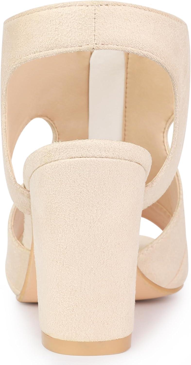 imageAllegra K Womens Front Zip Cut Out Chunky Heels Slingback Gladiator Heel SandalsBeige