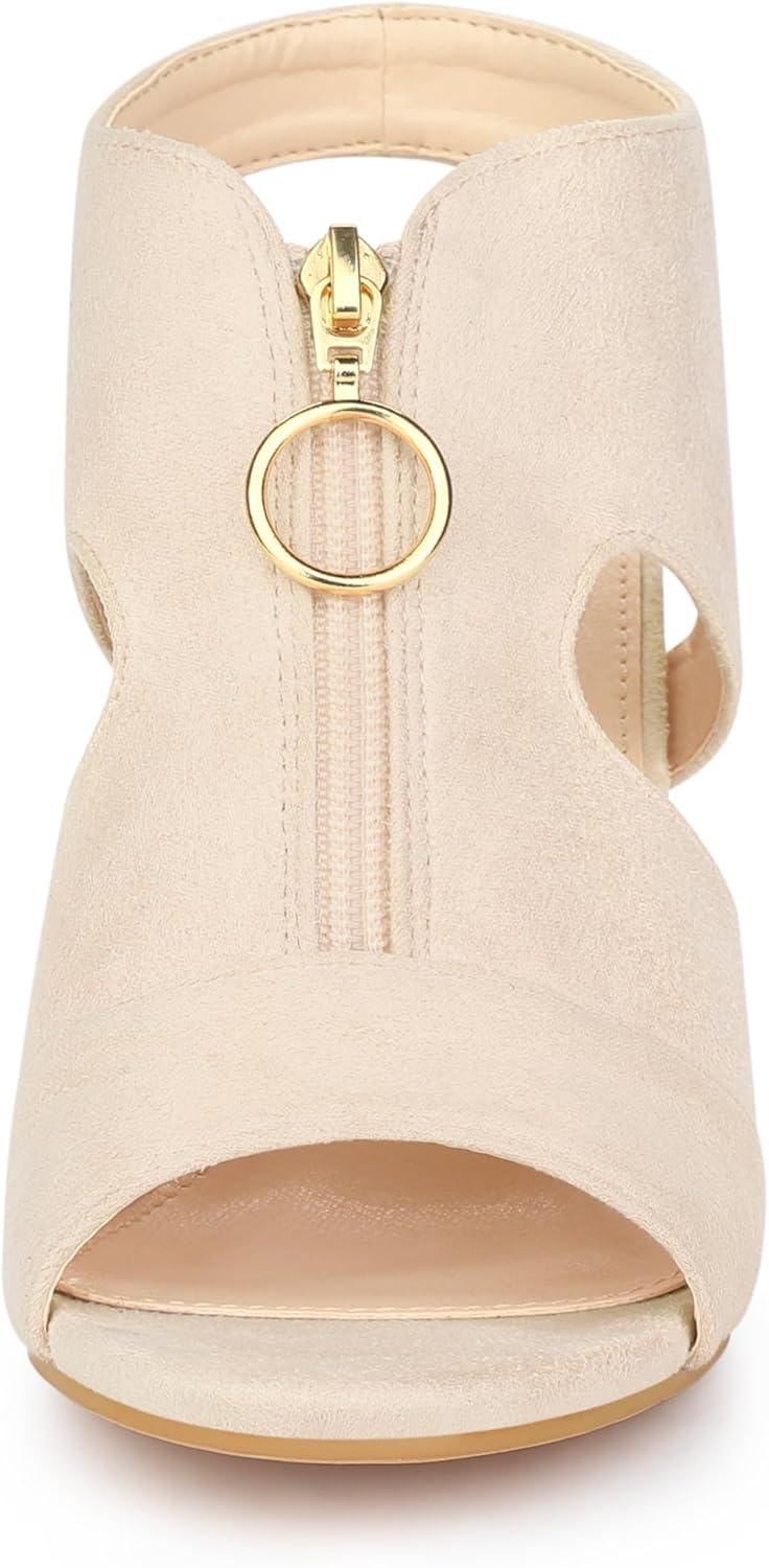 imageAllegra K Womens Front Zip Cut Out Chunky Heels Slingback Gladiator Heel SandalsBeige