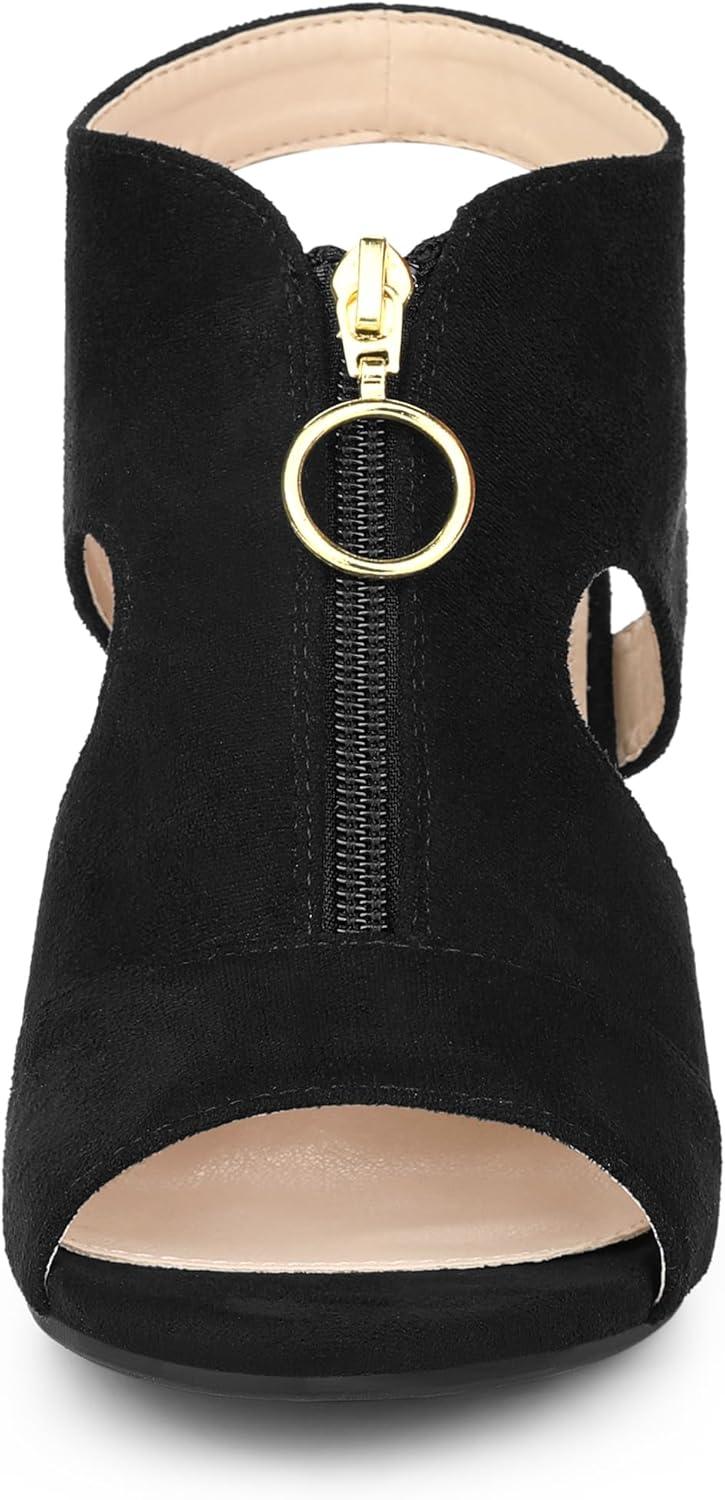 imageAllegra K Womens Front Zip Cut Out Chunky Heels Slingback Gladiator Heel SandalsBlack