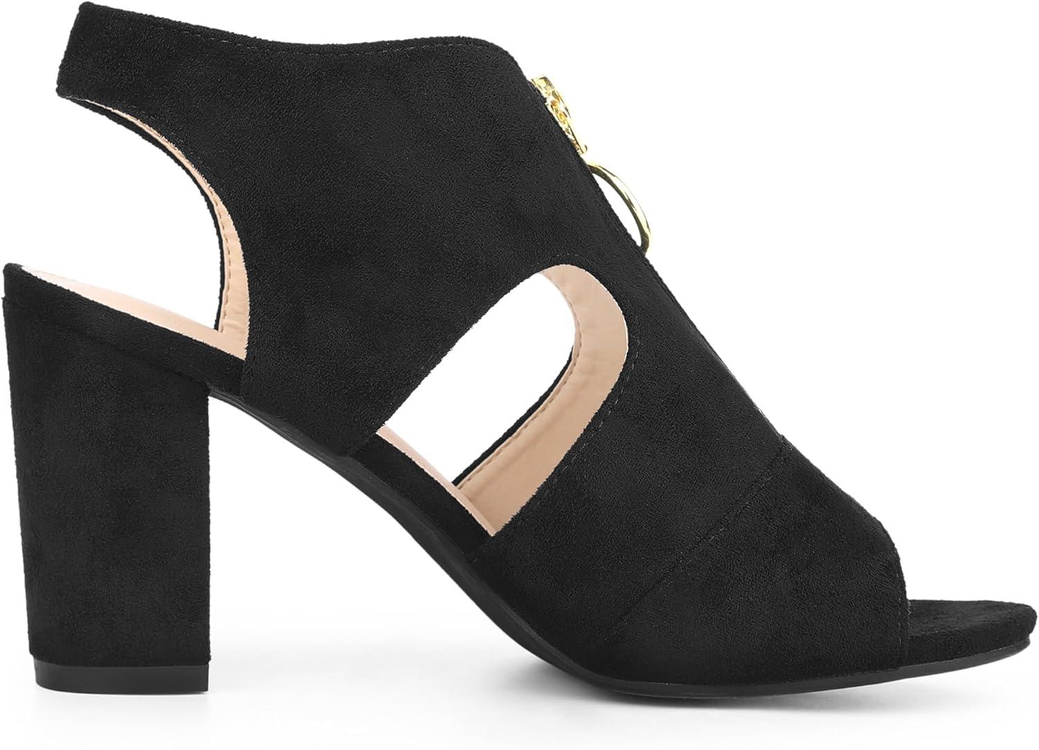 imageAllegra K Womens Front Zip Cut Out Chunky Heels Slingback Gladiator Heel SandalsBlack