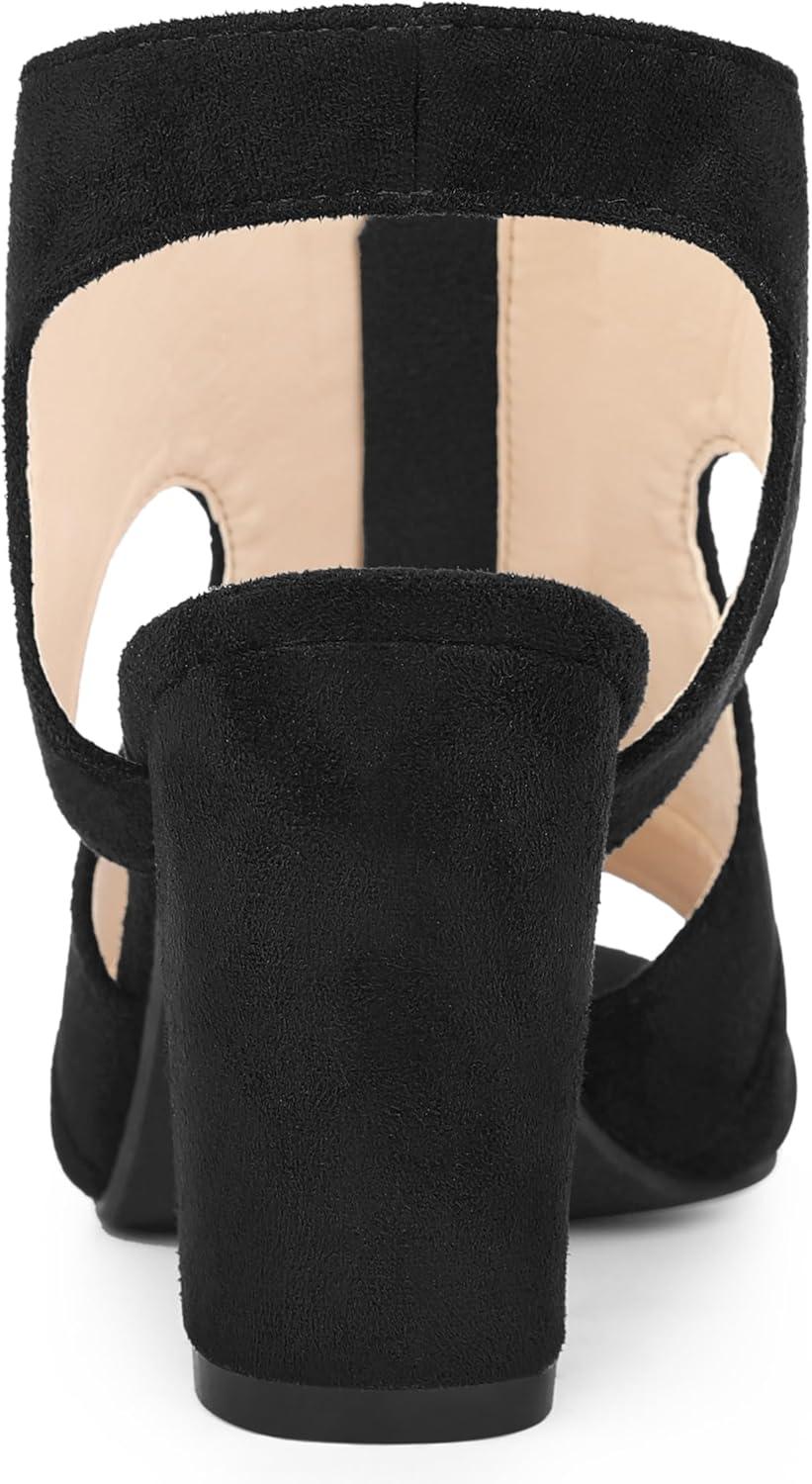imageAllegra K Womens Front Zip Cut Out Chunky Heels Slingback Gladiator Heel SandalsBlack