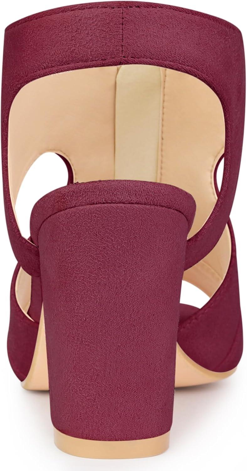 imageAllegra K Womens Front Zip Cut Out Chunky Heels Slingback Gladiator Heel SandalsBurgundy