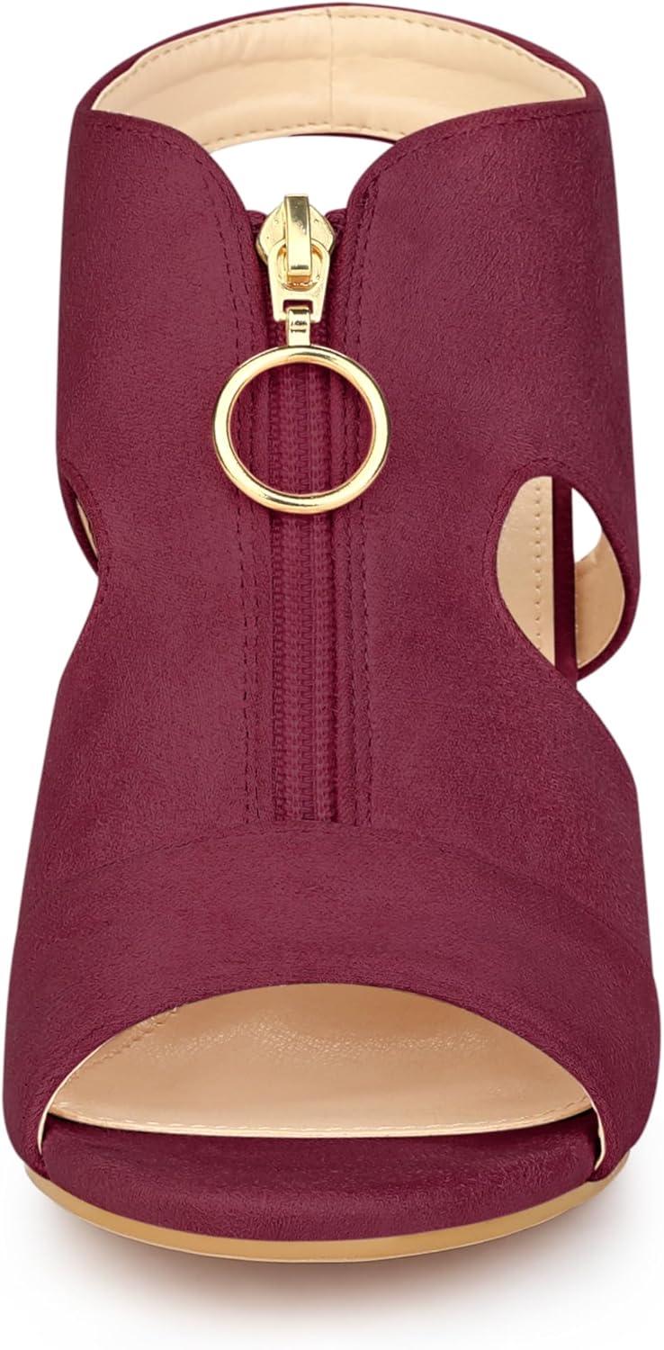imageAllegra K Womens Front Zip Cut Out Chunky Heels Slingback Gladiator Heel SandalsBurgundy