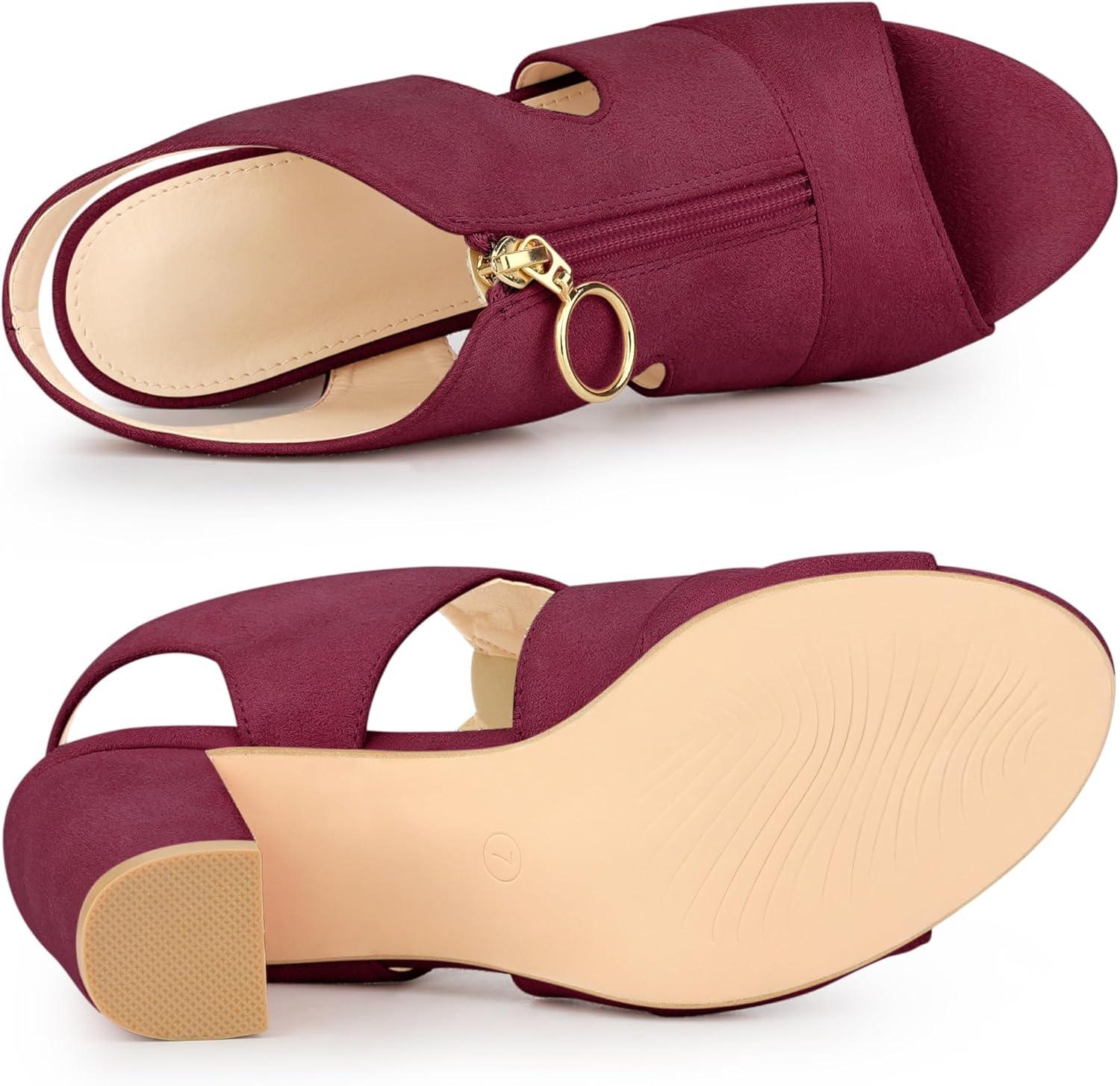 imageAllegra K Womens Front Zip Cut Out Chunky Heels Slingback Gladiator Heel SandalsBurgundy