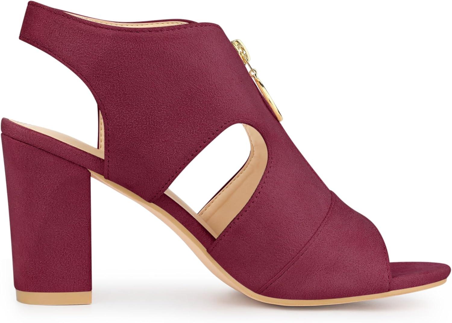 imageAllegra K Womens Front Zip Cut Out Chunky Heels Slingback Gladiator Heel SandalsBurgundy
