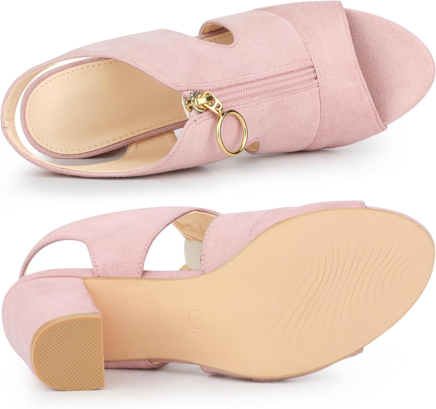 imageAllegra K Womens Front Zip Cut Out Chunky Heels Slingback Gladiator Heel SandalsLight Pink