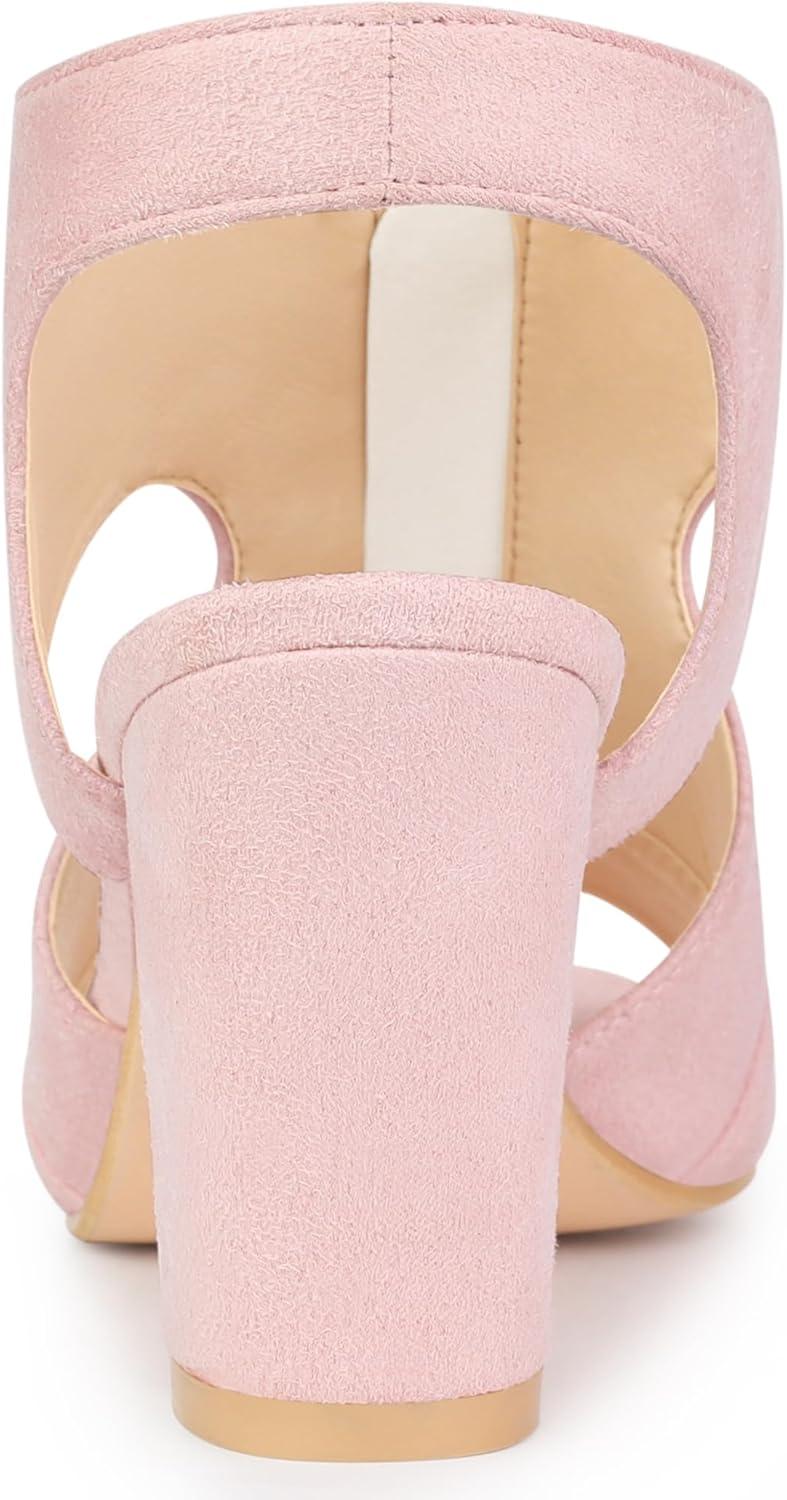 imageAllegra K Womens Front Zip Cut Out Chunky Heels Slingback Gladiator Heel SandalsLight Pink