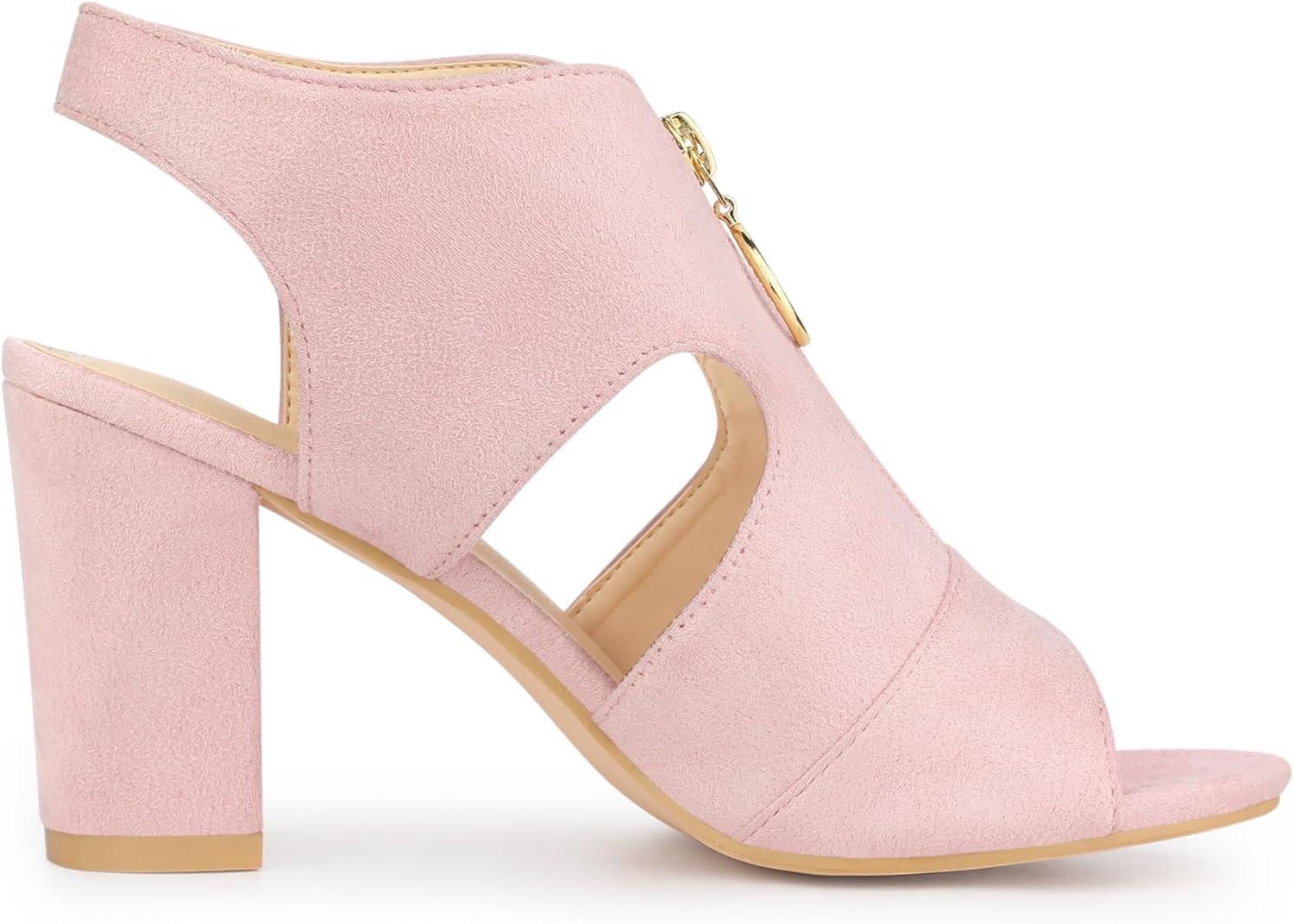 imageAllegra K Womens Front Zip Cut Out Chunky Heels Slingback Gladiator Heel SandalsLight Pink