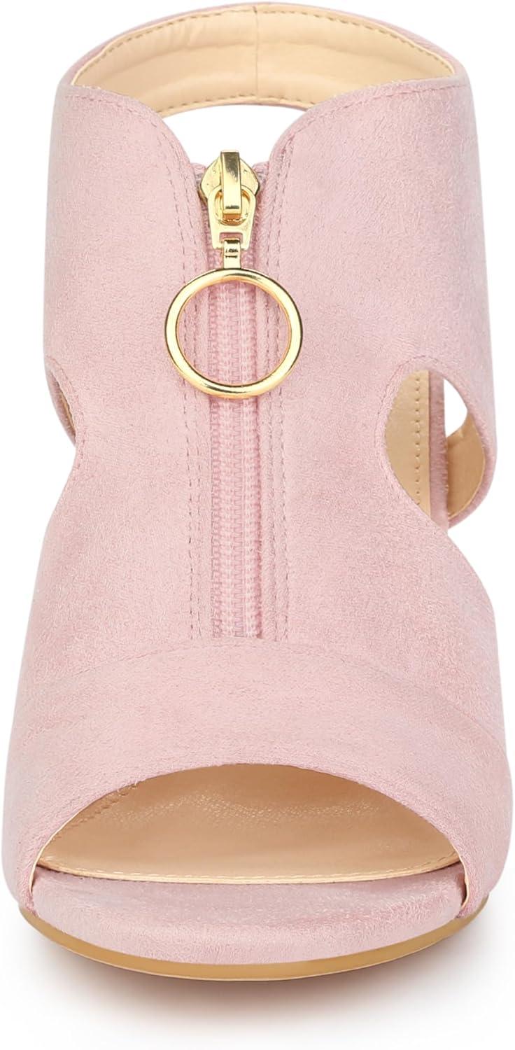 imageAllegra K Womens Front Zip Cut Out Chunky Heels Slingback Gladiator Heel SandalsLight Pink
