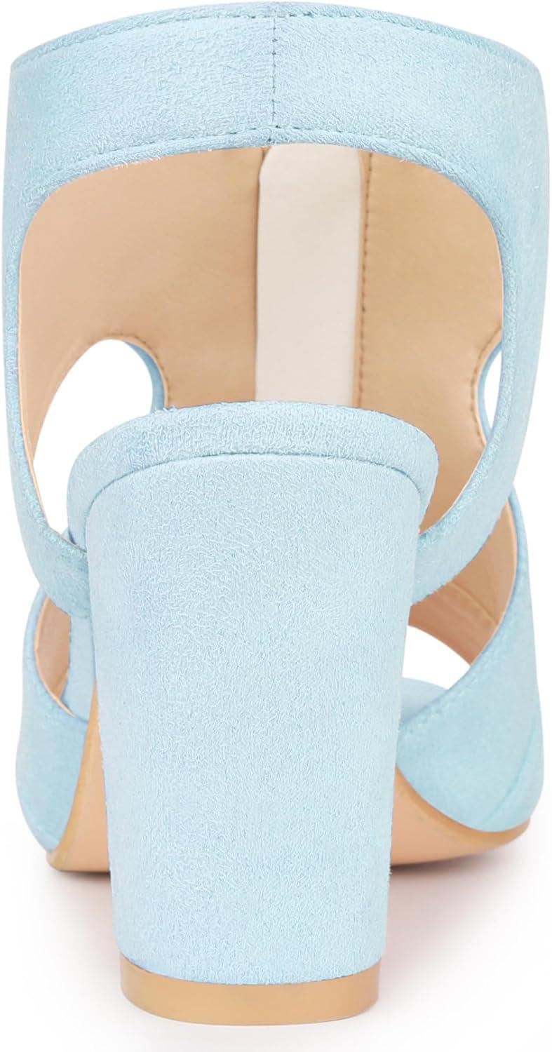 imageAllegra K Womens Front Zip Cut Out Chunky Heels Slingback Gladiator Heel SandalsSky Blue