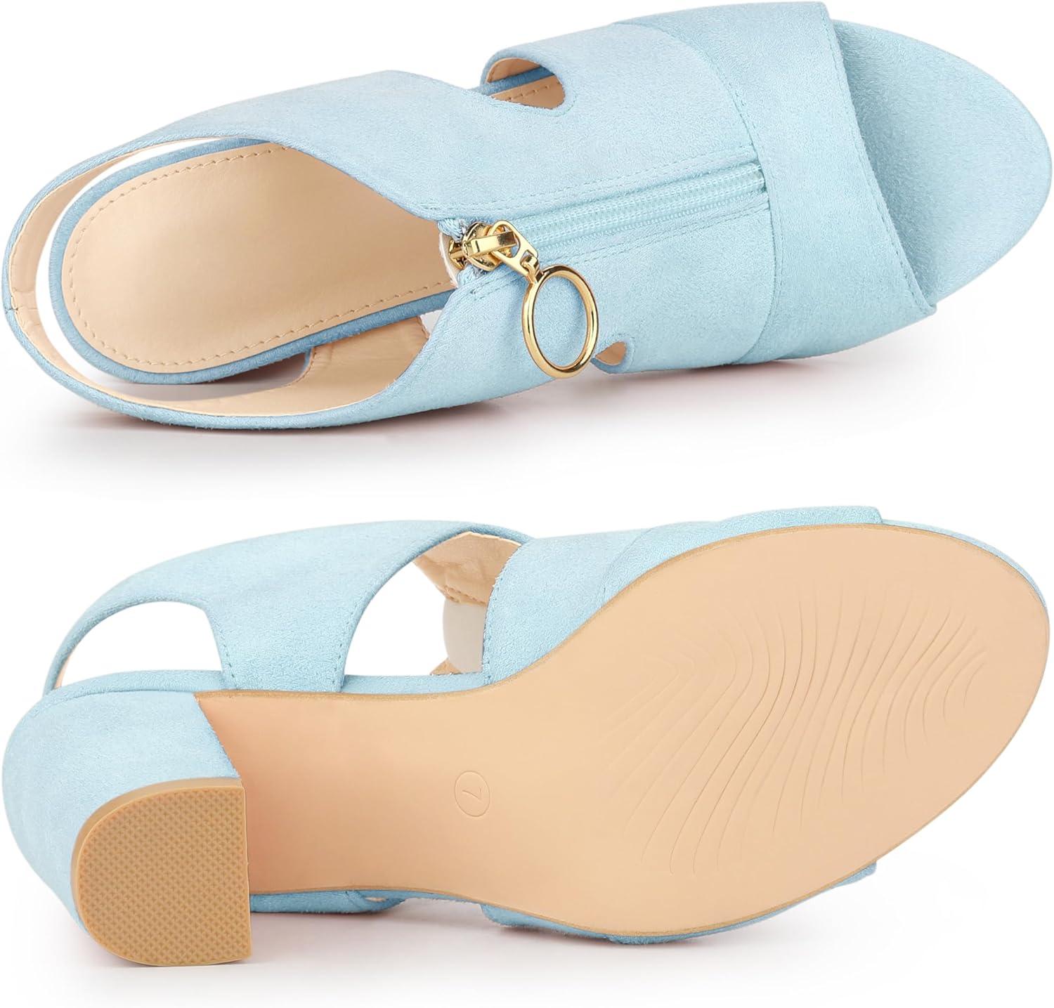 imageAllegra K Womens Front Zip Cut Out Chunky Heels Slingback Gladiator Heel SandalsSky Blue