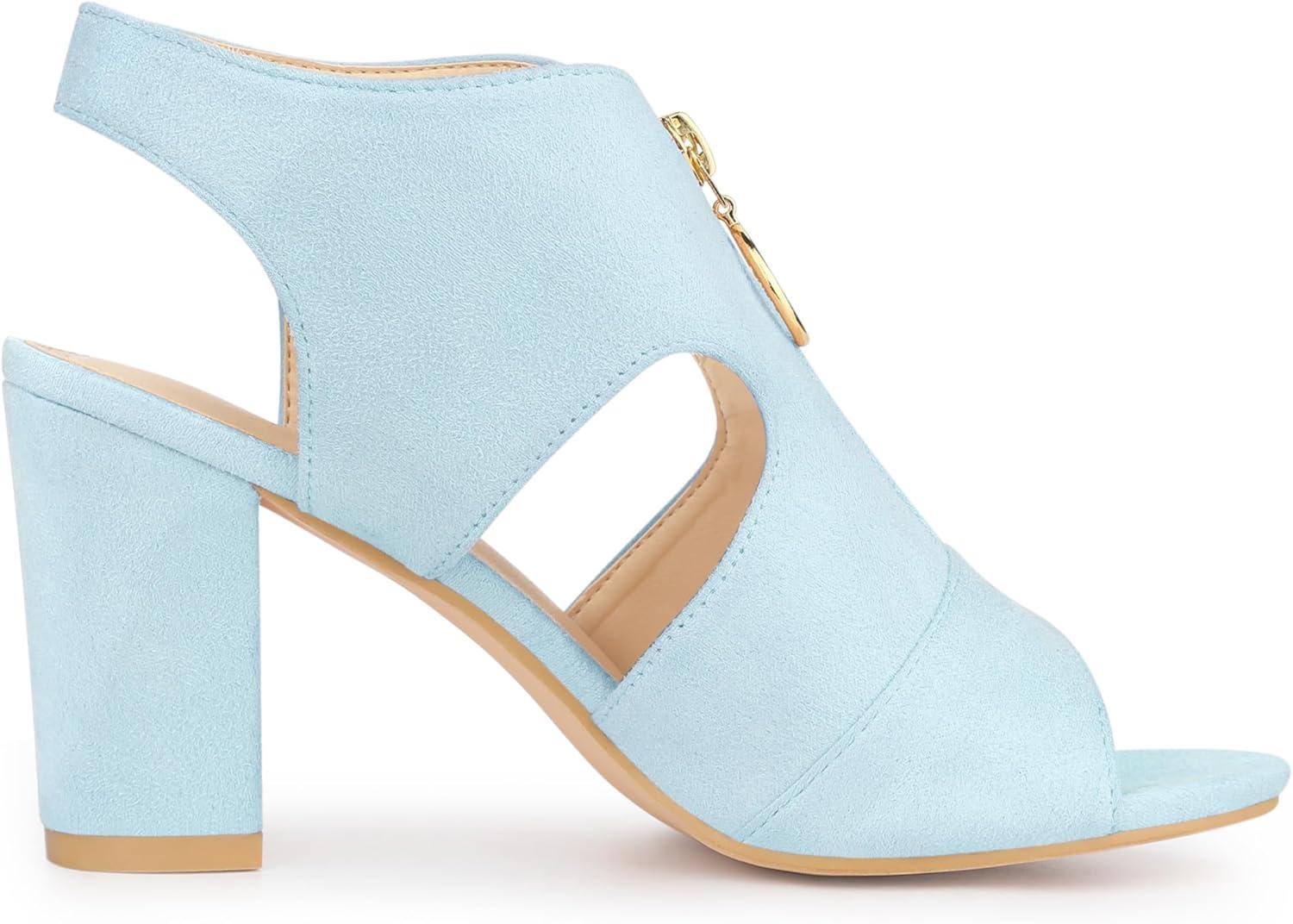 imageAllegra K Womens Front Zip Cut Out Chunky Heels Slingback Gladiator Heel SandalsSky Blue