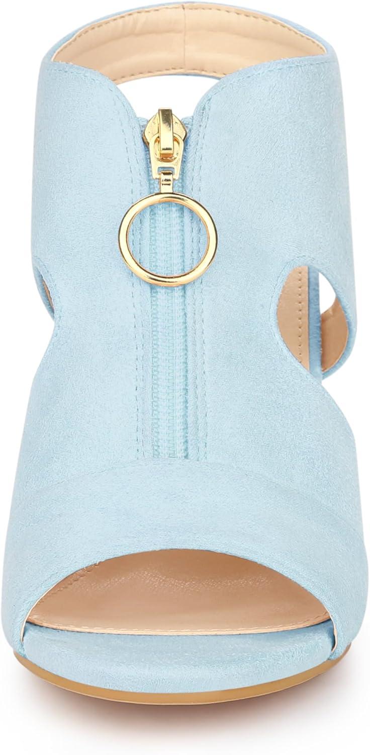 imageAllegra K Womens Front Zip Cut Out Chunky Heels Slingback Gladiator Heel SandalsSky Blue