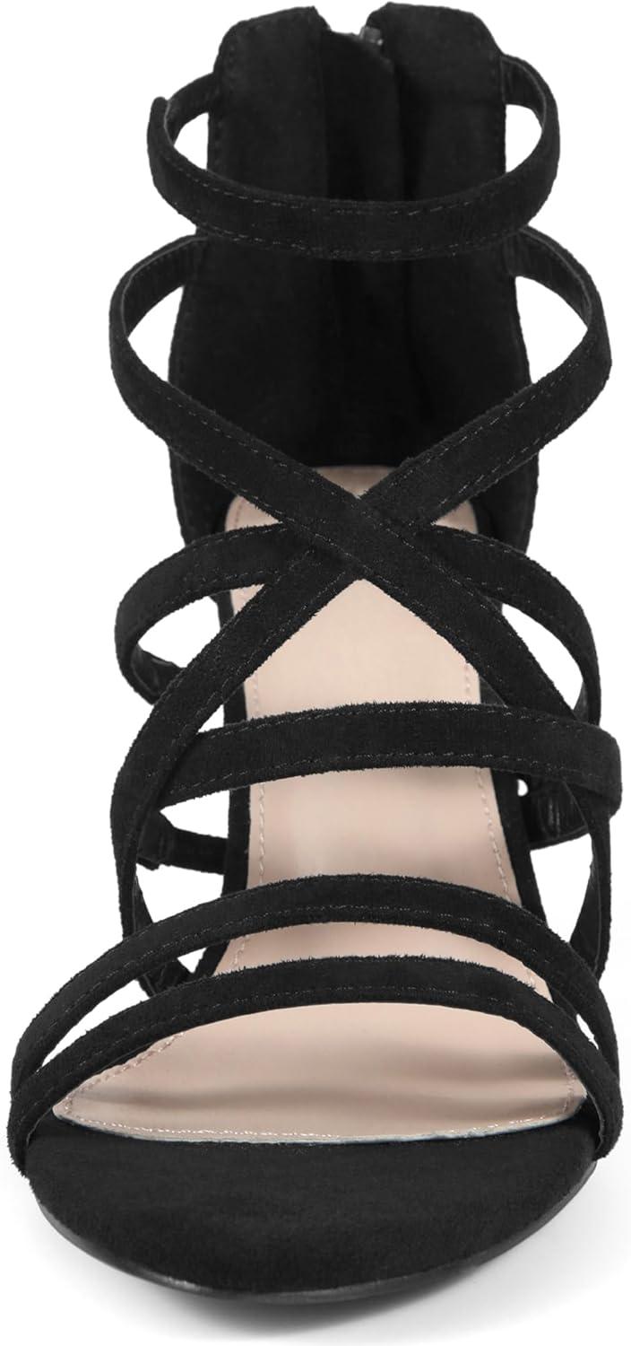 imageAllegra K Womens Gladiator Heels Strappy Back Zip Chunky Heel SandalsBlack