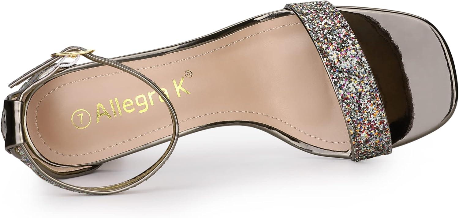 imageAllegra K Womens Glitter Ankle Strap Chunky Heeled SandalsColorful Silver