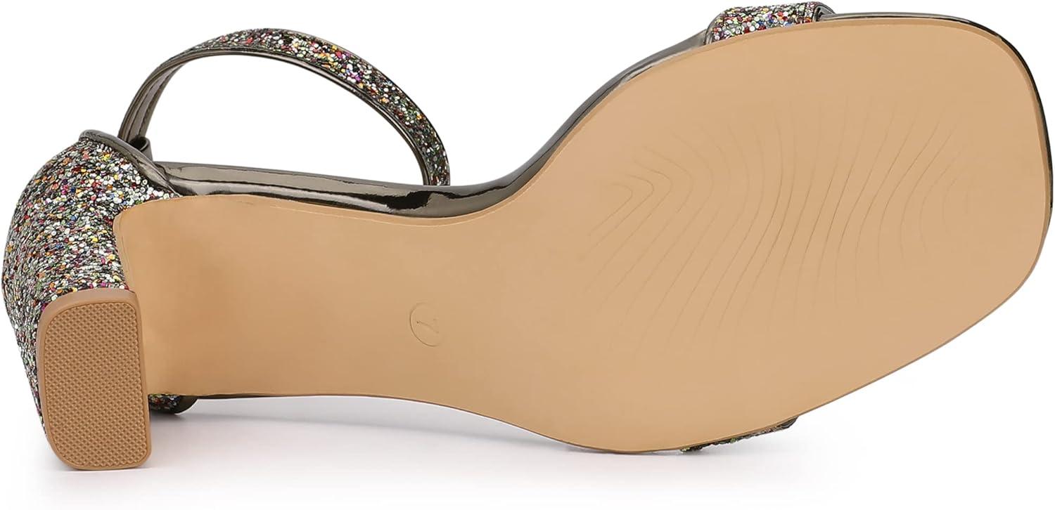 imageAllegra K Womens Glitter Ankle Strap Chunky Heeled SandalsColorful Silver