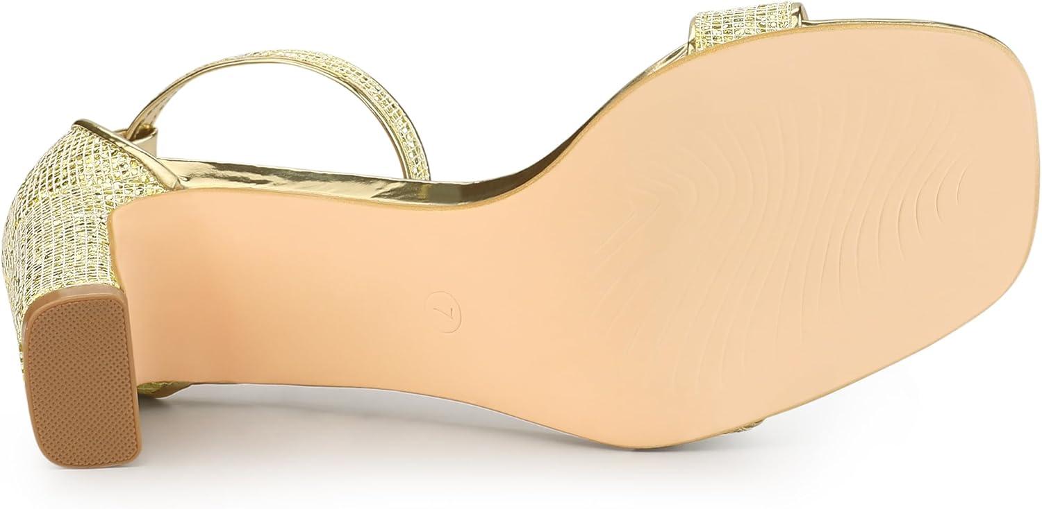 imageAllegra K Womens Glitter Ankle Strap Chunky Heeled SandalsGold