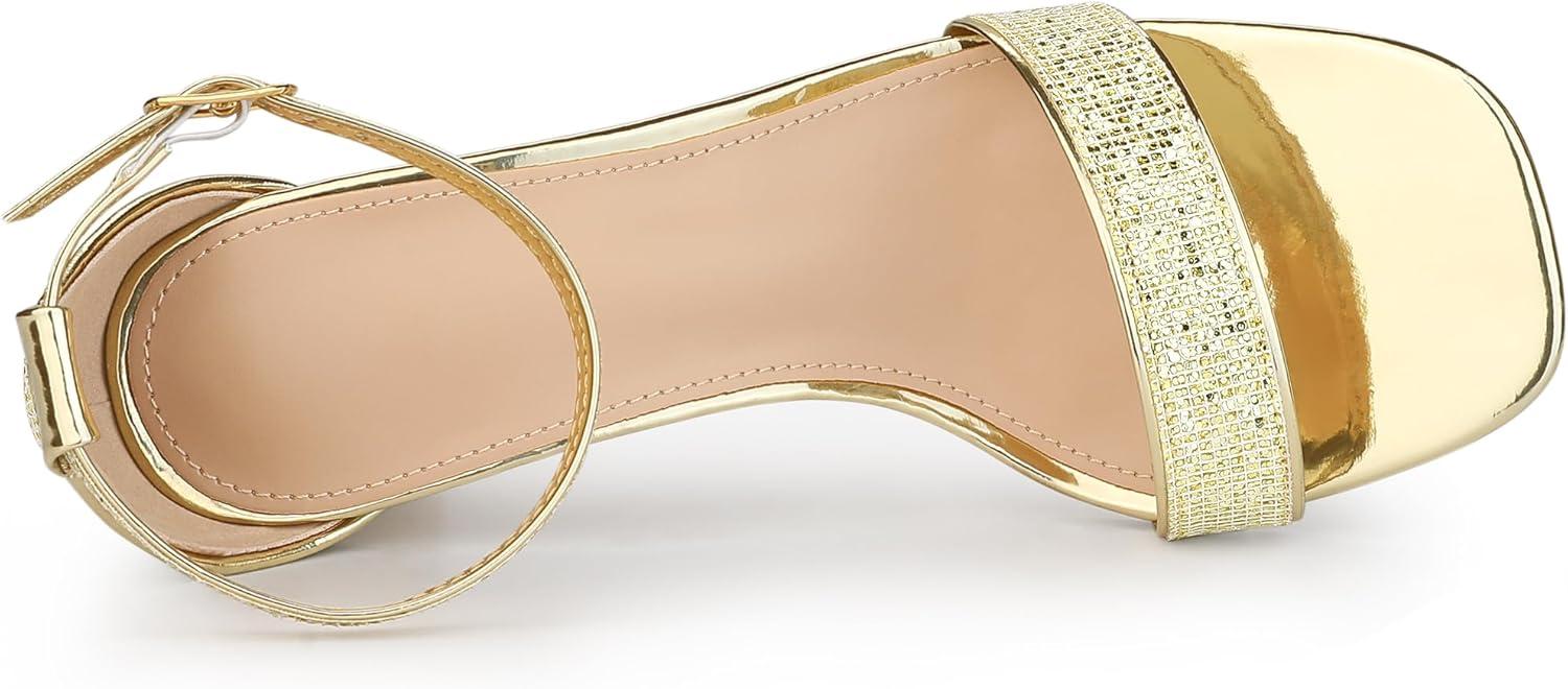 imageAllegra K Womens Glitter Ankle Strap Chunky Heeled SandalsGold