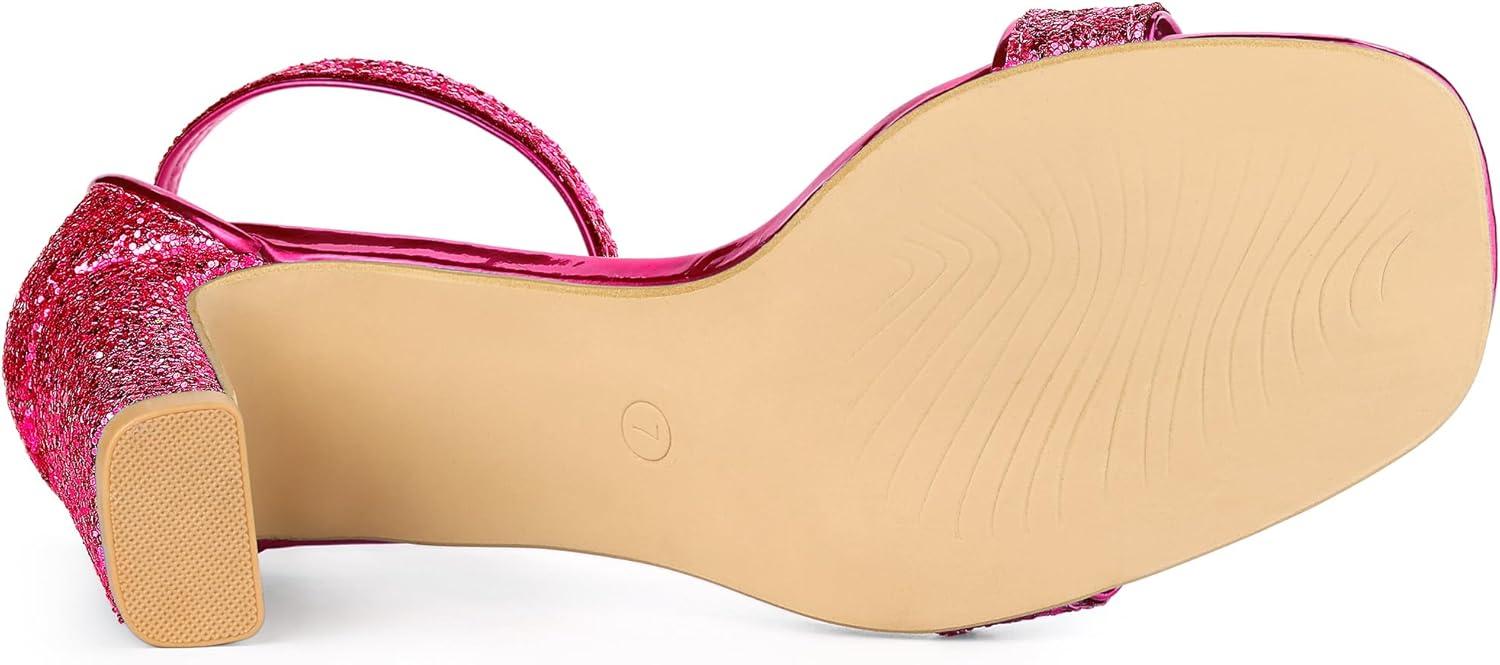 imageAllegra K Womens Glitter Ankle Strap Chunky Heeled SandalsHot Pink