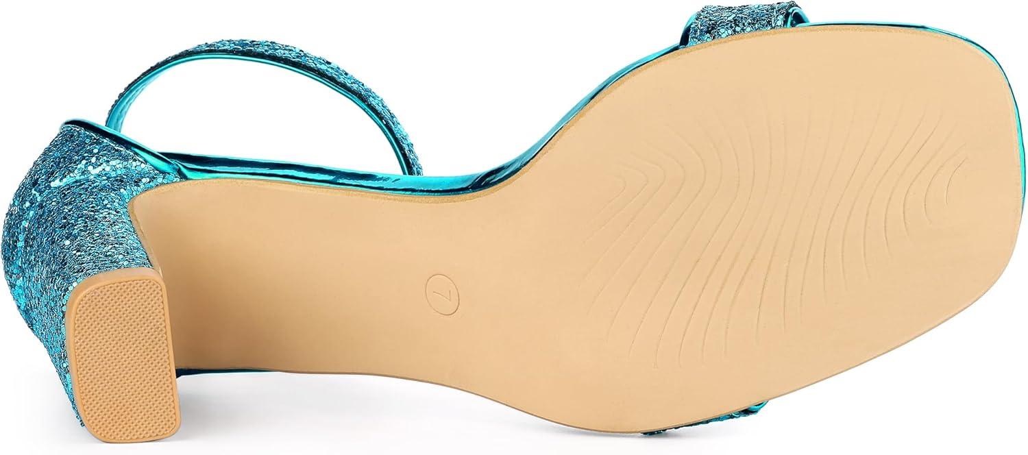 imageAllegra K Womens Glitter Ankle Strap Chunky Heeled SandalsLake Blue