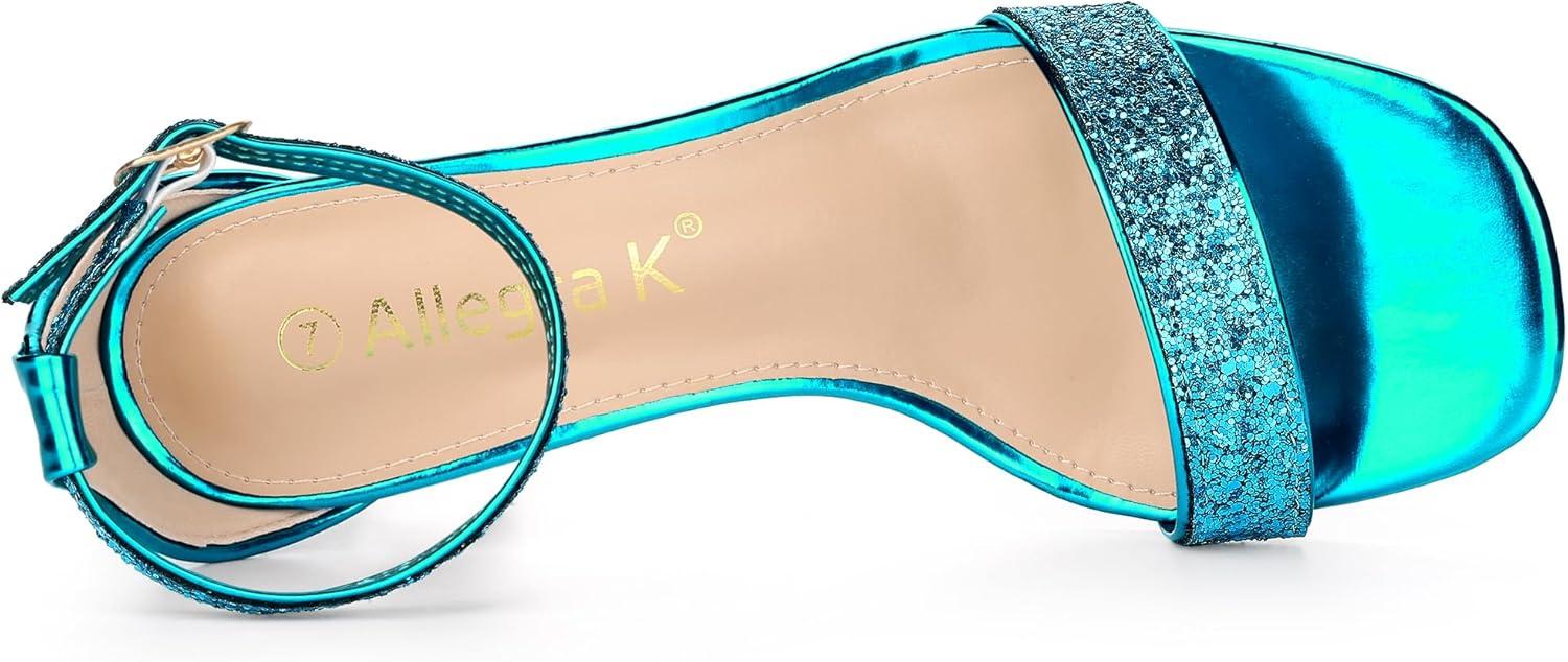 imageAllegra K Womens Glitter Ankle Strap Chunky Heeled SandalsLake Blue