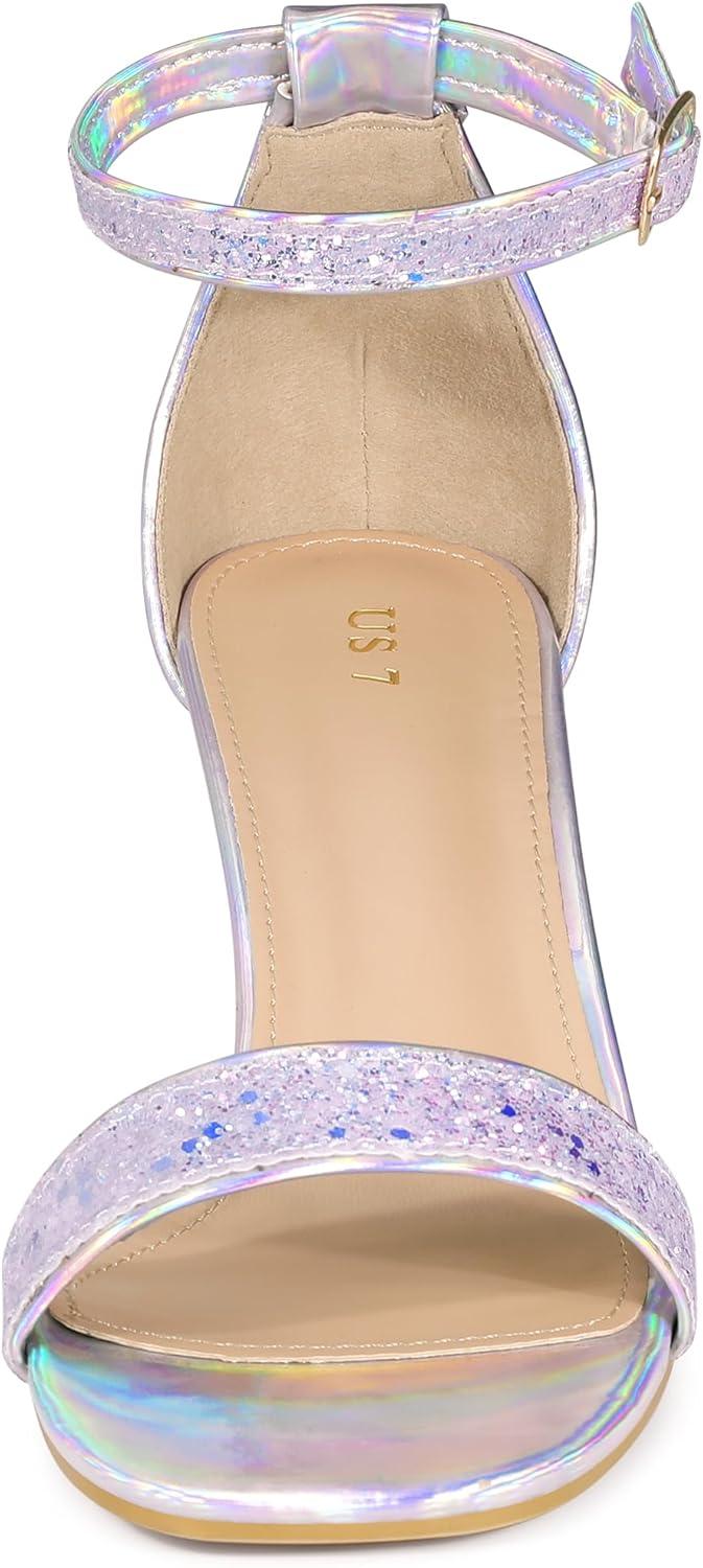 imageAllegra K Womens Glitter Ankle Strap Chunky Heeled SandalsLight Purple