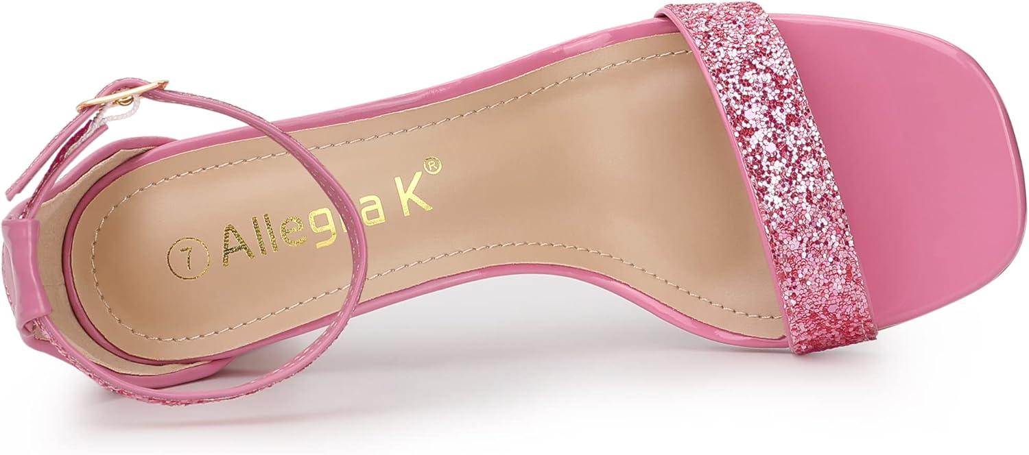 imageAllegra K Womens Glitter Ankle Strap Chunky Heeled SandalsPink