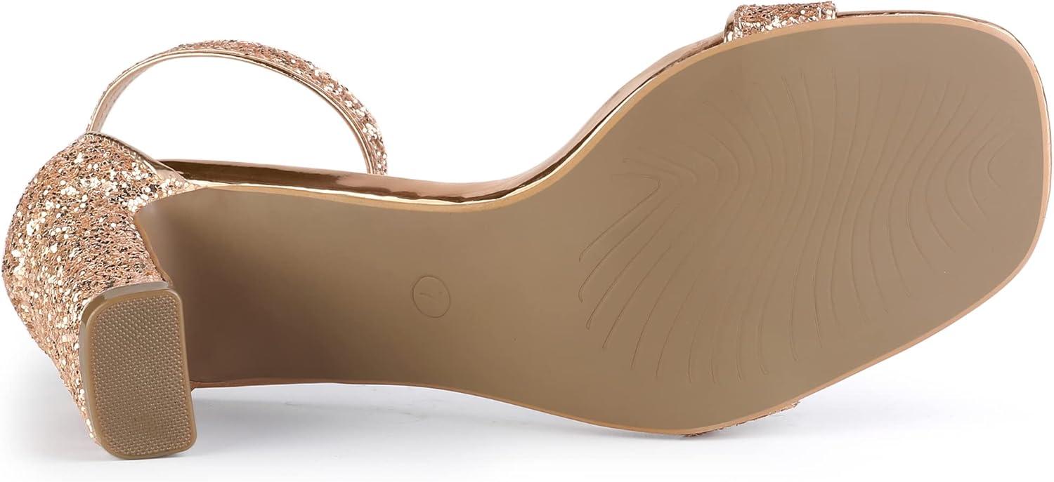 imageAllegra K Womens Glitter Ankle Strap Chunky Heeled SandalsRose Gold