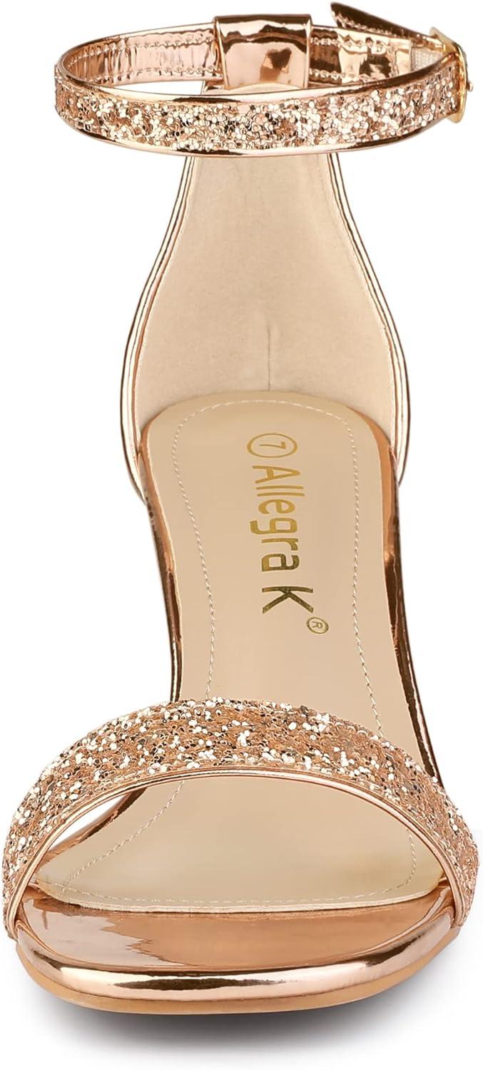 imageAllegra K Womens Glitter Ankle Strap Chunky Heeled SandalsRose Gold