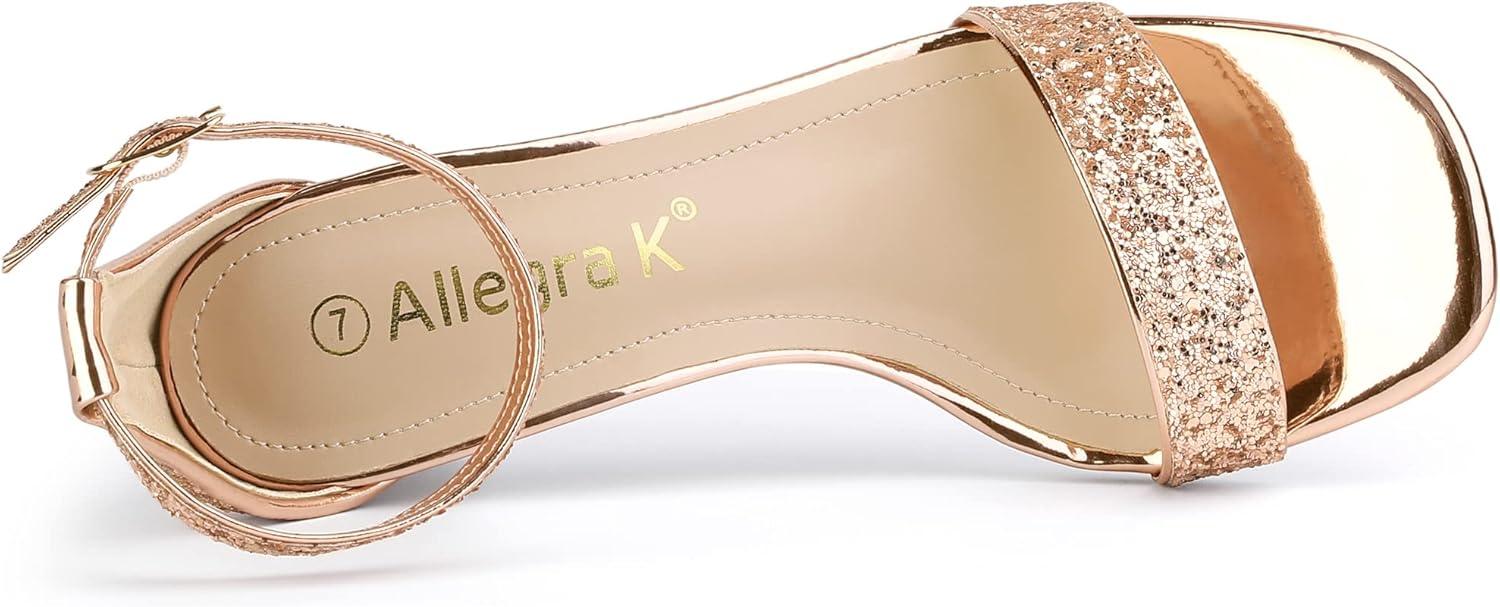 imageAllegra K Womens Glitter Ankle Strap Chunky Heeled SandalsRose Gold