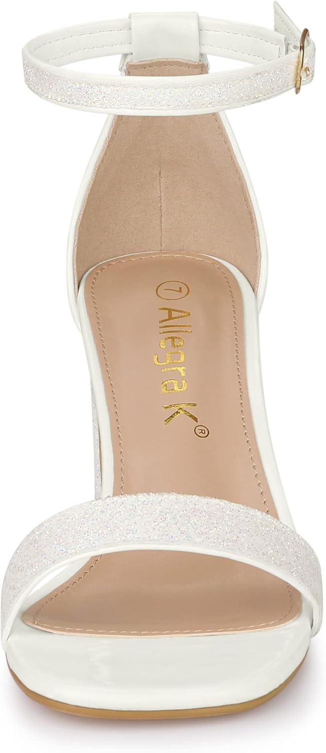 imageAllegra K Womens Glitter Ankle Strap Chunky Heeled SandalsWhite