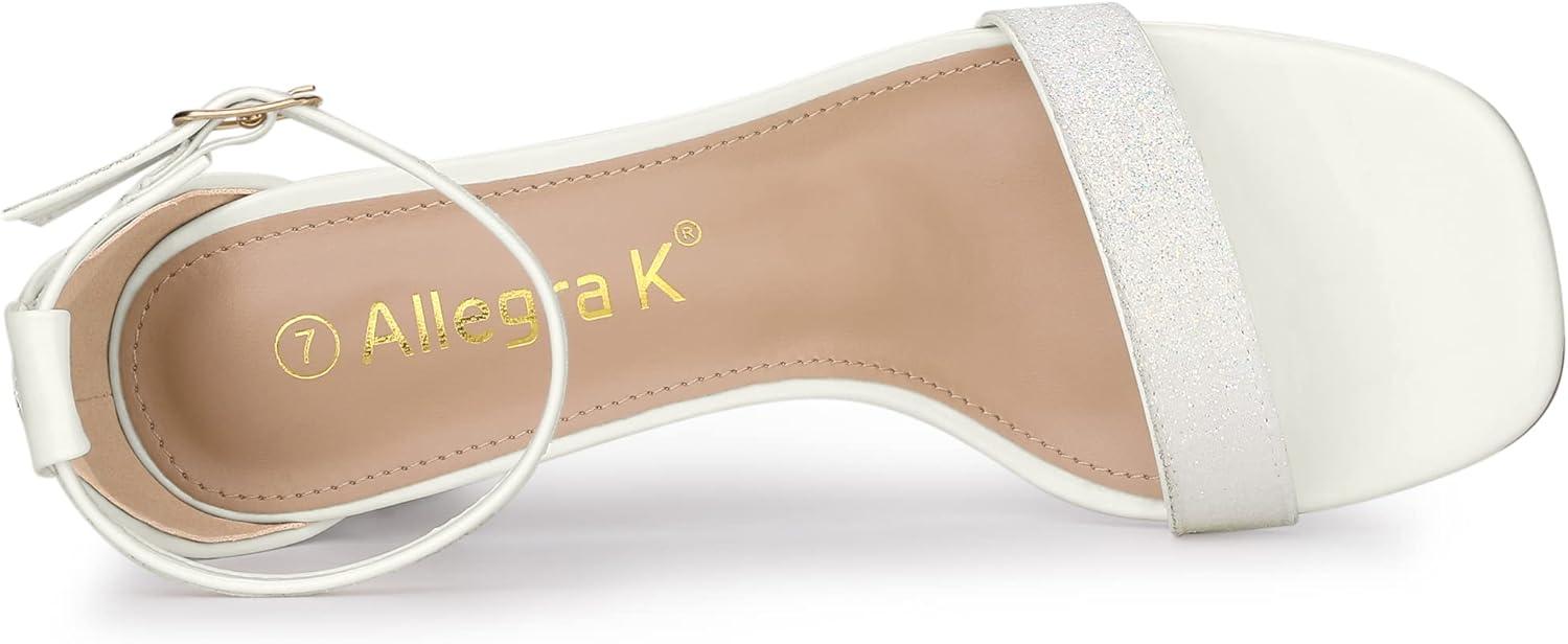 imageAllegra K Womens Glitter Ankle Strap Chunky Heeled SandalsWhite