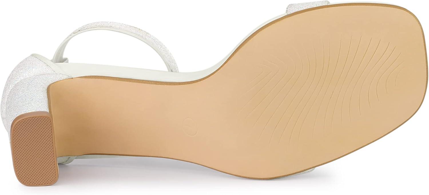 imageAllegra K Womens Glitter Ankle Strap Chunky Heeled SandalsWhite