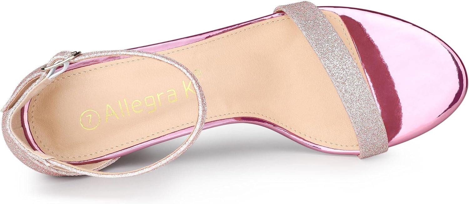 imageAllegra K Womens Glitter Ankle Strap Chunky Heels Pink Sandals 8 M US