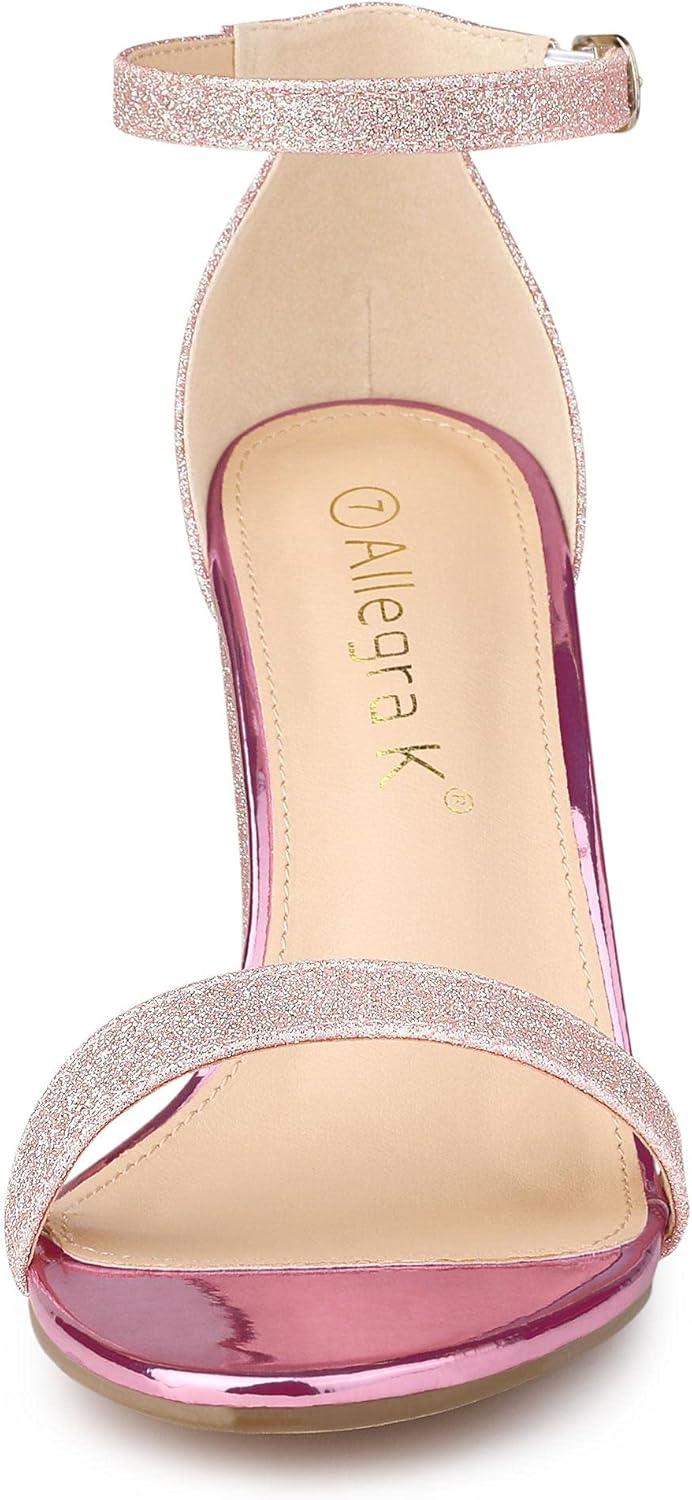 imageAllegra K Womens Glitter Ankle Strap Chunky Heels Pink Sandals 8 M US