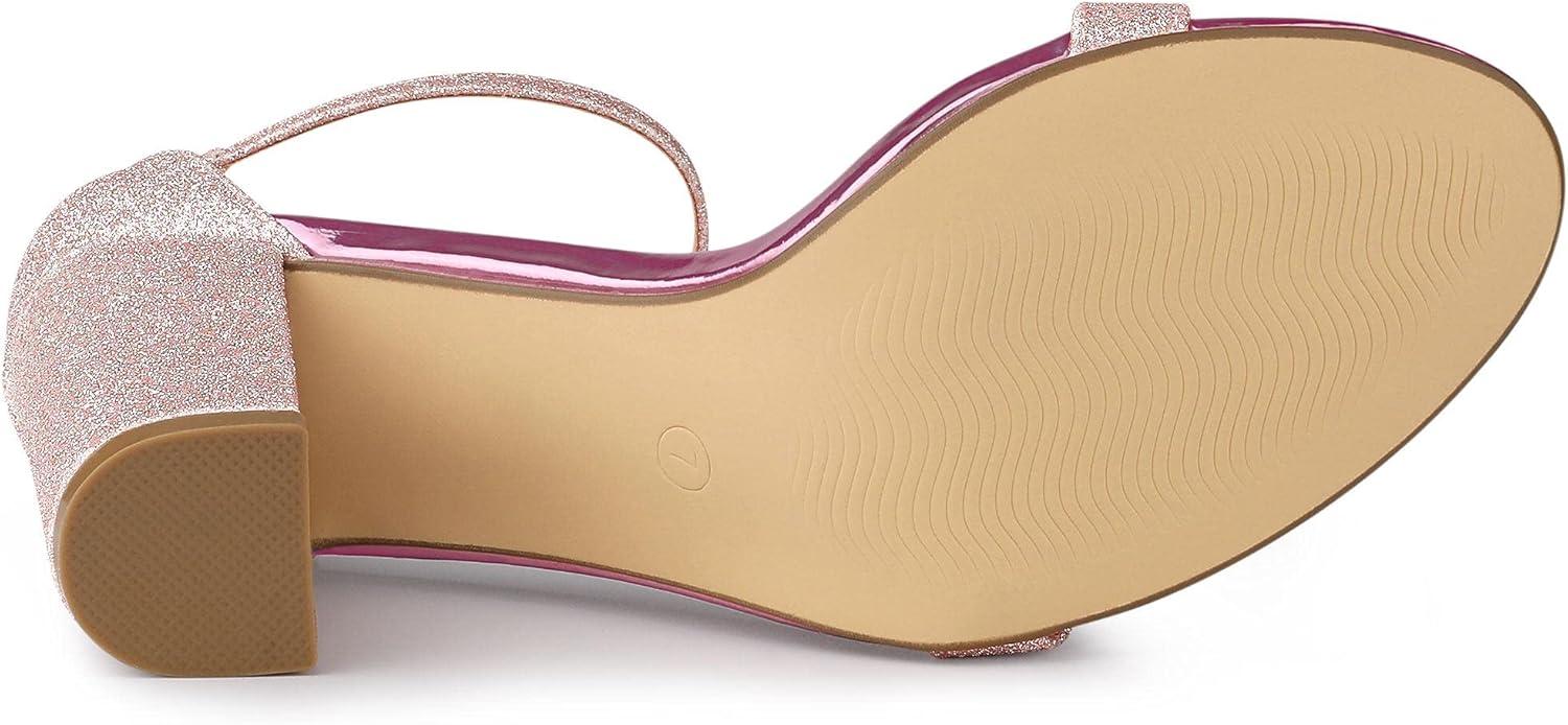 imageAllegra K Womens Glitter Ankle Strap Chunky Heels Pink Sandals 8 M US