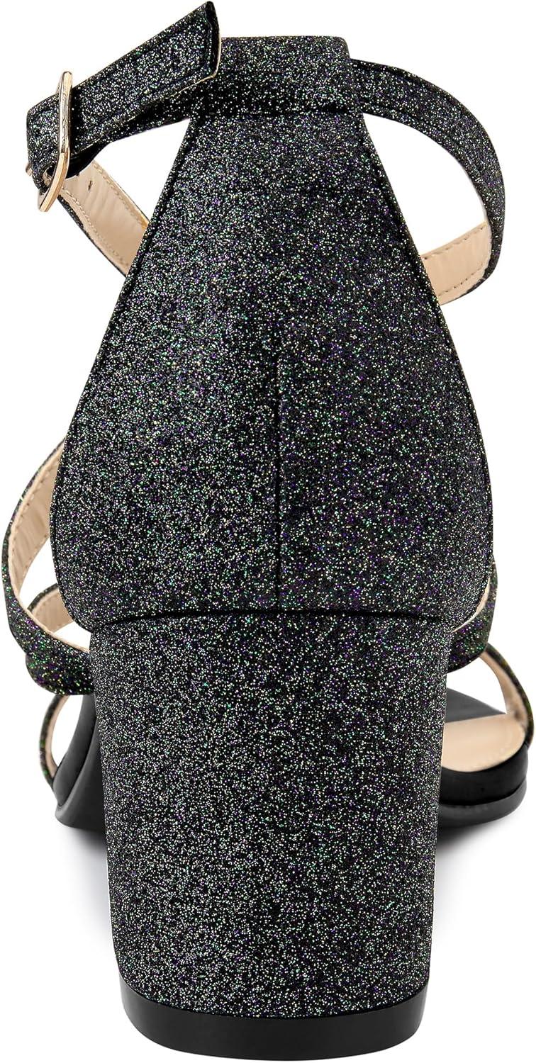 imageAllegra K Womens Glitter Crisscross Strap Chunky Heels SandalsBlack