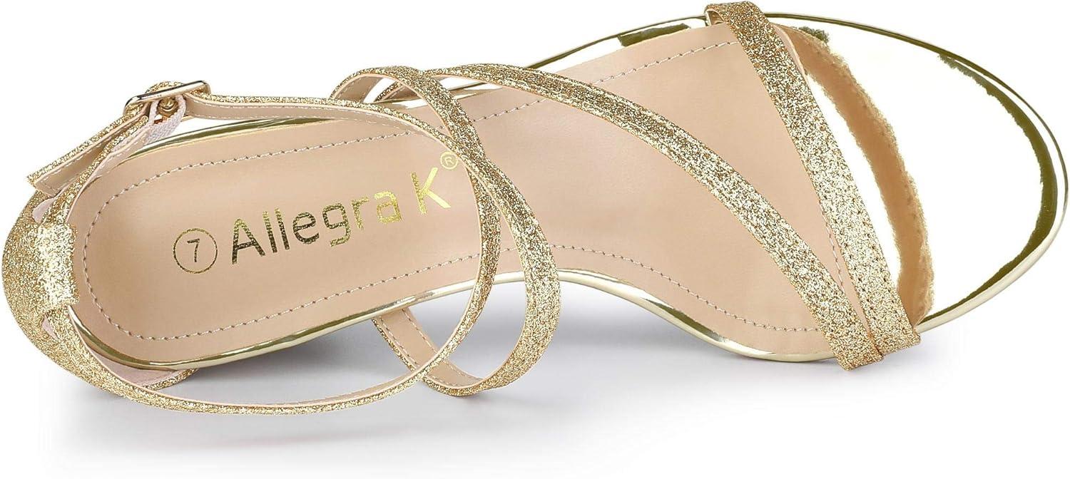 imageAllegra K Womens Glitter Crisscross Strap Chunky Heels SandalsGold