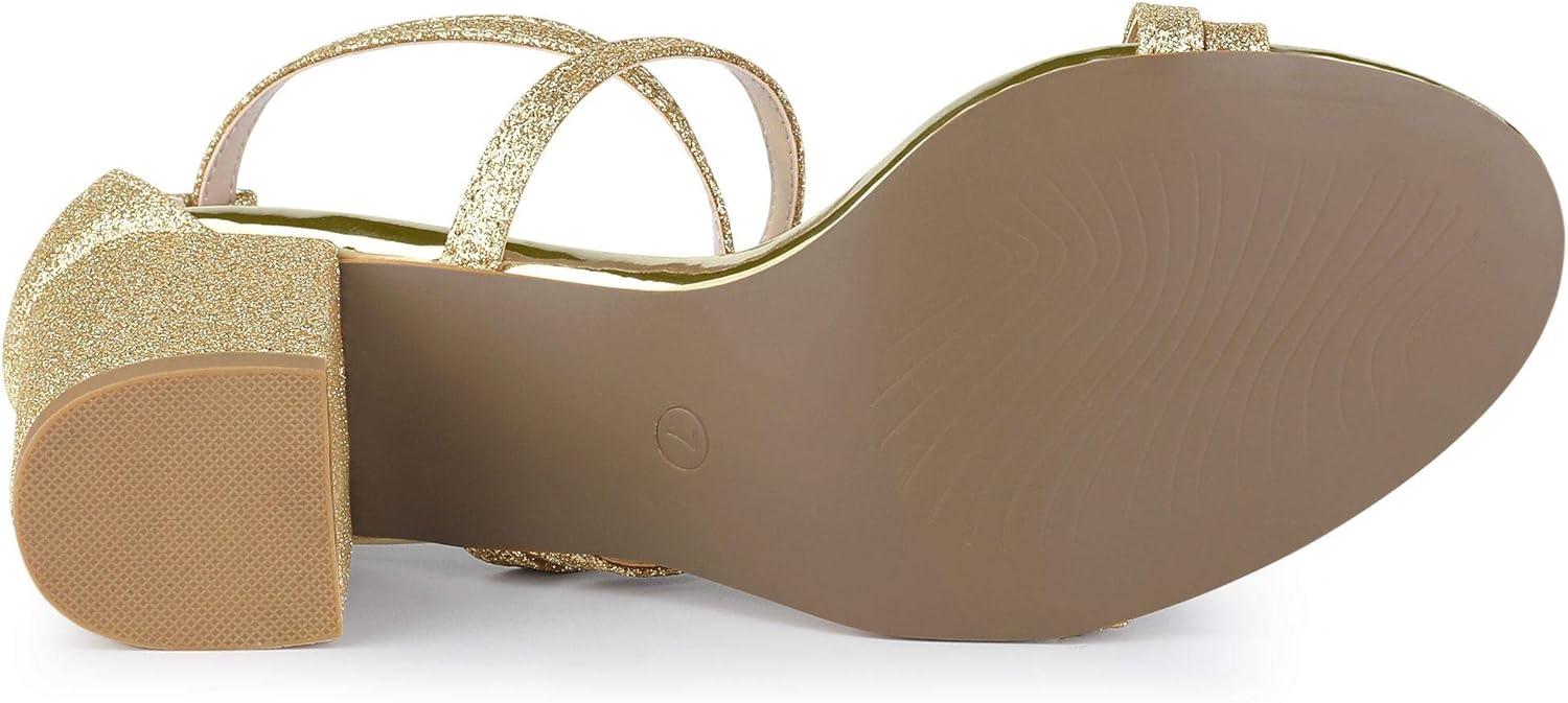 imageAllegra K Womens Glitter Crisscross Strap Chunky Heels SandalsGold